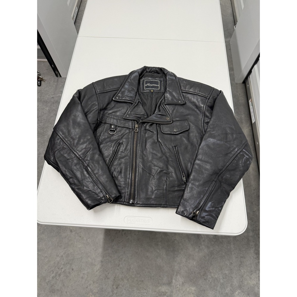 Noveaux Black Leather Motorcycle Jacket Mens Size M Biker Style Moto